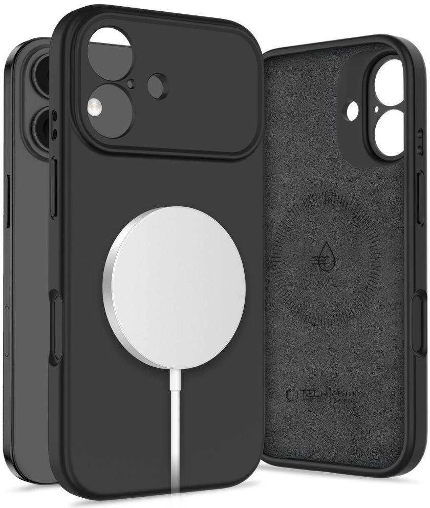 „Tech-Protect“ silikoninis „MagSafe“ dėklas, skirtas „iPhone 17“ – Juodas