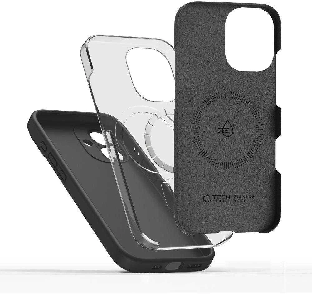 „Tech-Protect“ silikoninis „MagSafe“ dėklas, skirtas „iPhone 17“ – Juodas