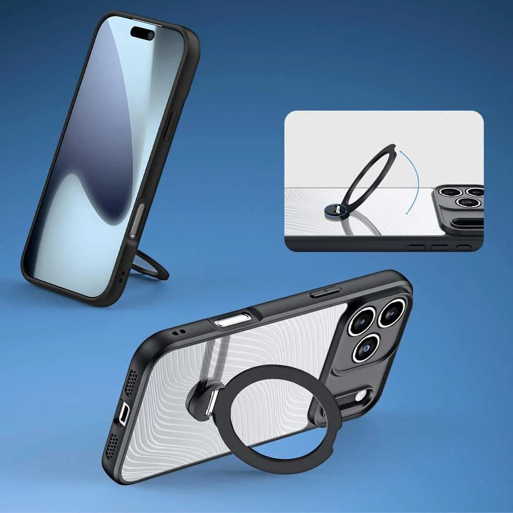 Dux Ducis Aimo Mag dėklas su Magnetic Ring and Stand skirtas Apple iPhone 17 Pro Max – juodos spalvos