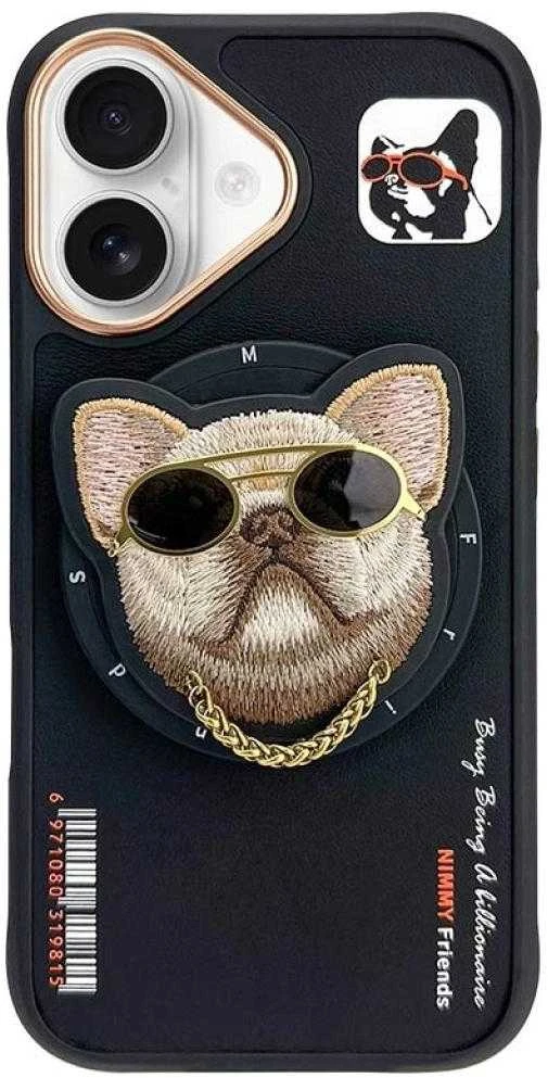 Dėklas Nimmy Glasses Cool Dog MagSafe Apple iPhone 16 juodos spalvos