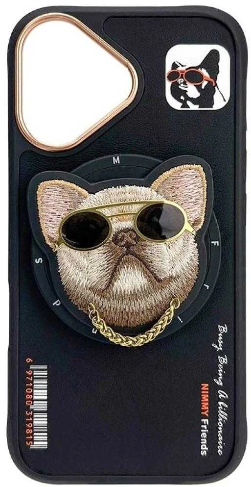 Dėklas Nimmy Glasses Cool Dog MagSafe Apple iPhone 16 juodos spalvos