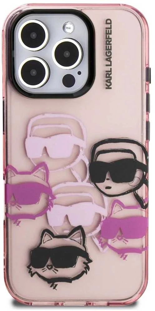 Dėklas Karl Lagerfeld IML Multi K&C Head Pattern skirtas Apple iPhone 16 Pro Max rožinės spalvos