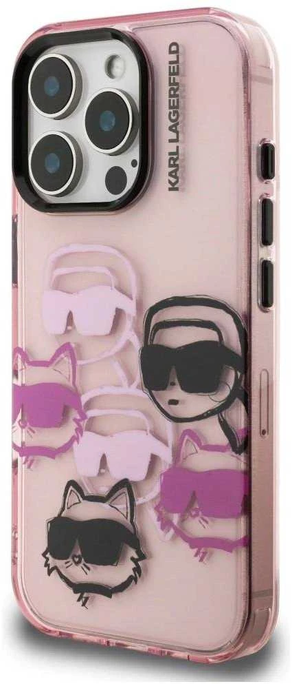 Dėklas Karl Lagerfeld IML Multi K&C Head Pattern skirtas Apple iPhone 16 Pro Max rožinės spalvos