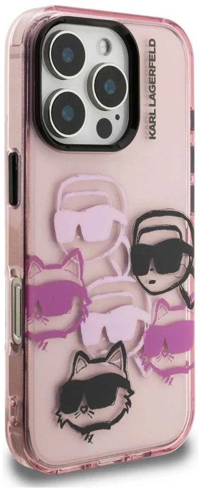 Dėklas Karl Lagerfeld IML Multi K&C Head Pattern skirtas Apple iPhone 16 Pro Max rožinės spalvos