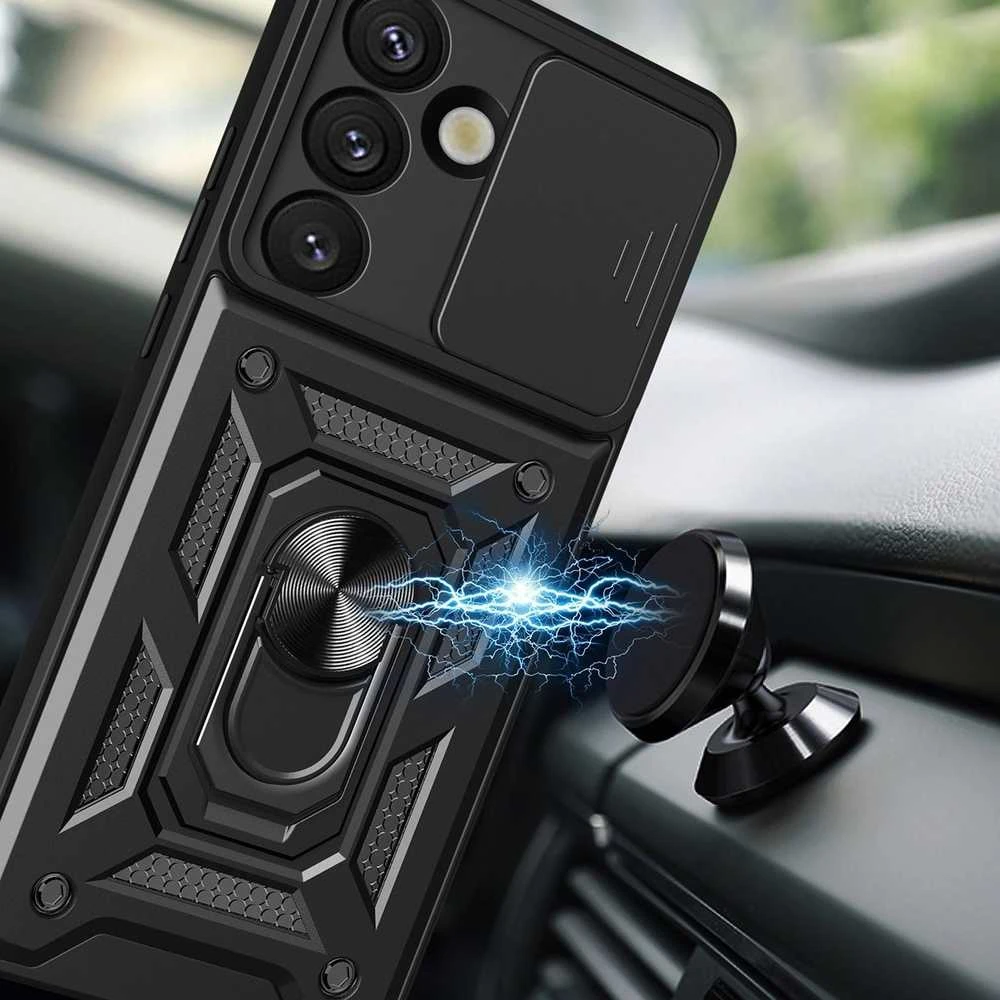 Hybrid Armor Camshield dėklas su Stand and Camera dėklas skirtas Realme GT 7 Pro 5G – juodos spalvos