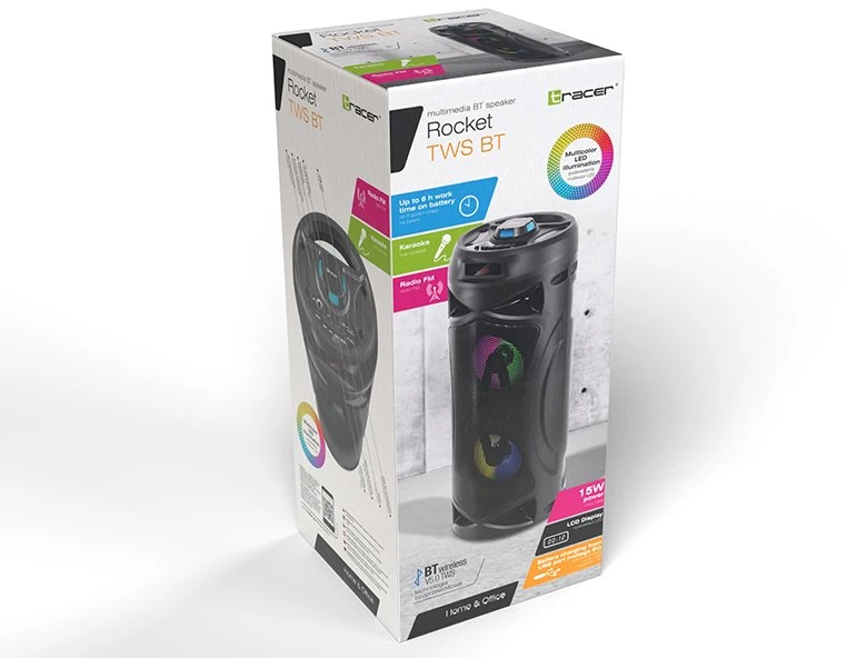 Nešiojama kolonėlė Tracer Tower LED TWS, Juodos spalvos