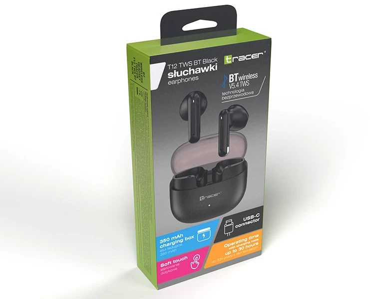 Ausinės Tracer T12 TWS BT juoda