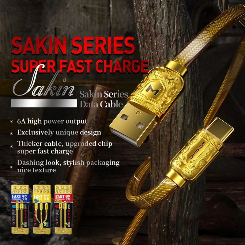 Wk Design WEKOME WDC-161 Sakin Series - Kabelis połączeniowy USB-A do Micro USB Fast Charging 6A 1 m (Auksinis)