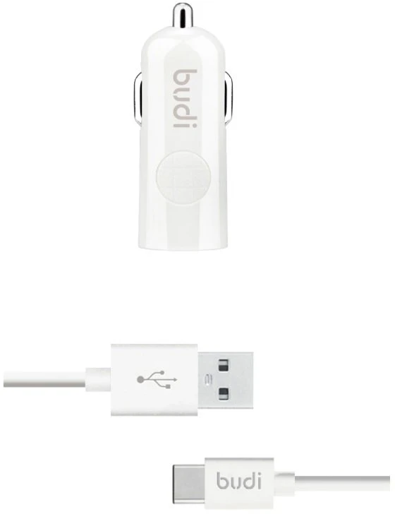Budi - 1 USB automobilinis įkroviklis su LED indicator+USB type C cable