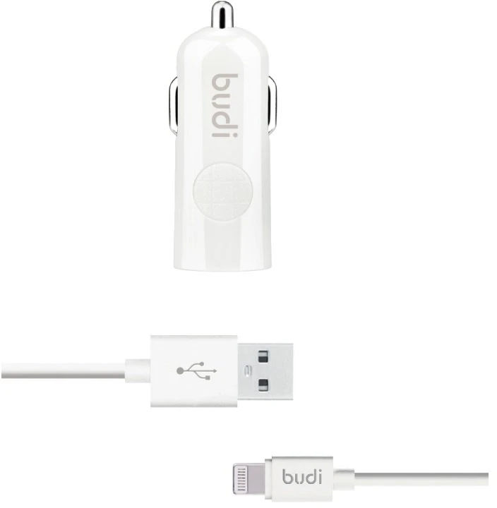Budi - 1 USB automobilinis įkroviklis su LED indicator+lightning cable