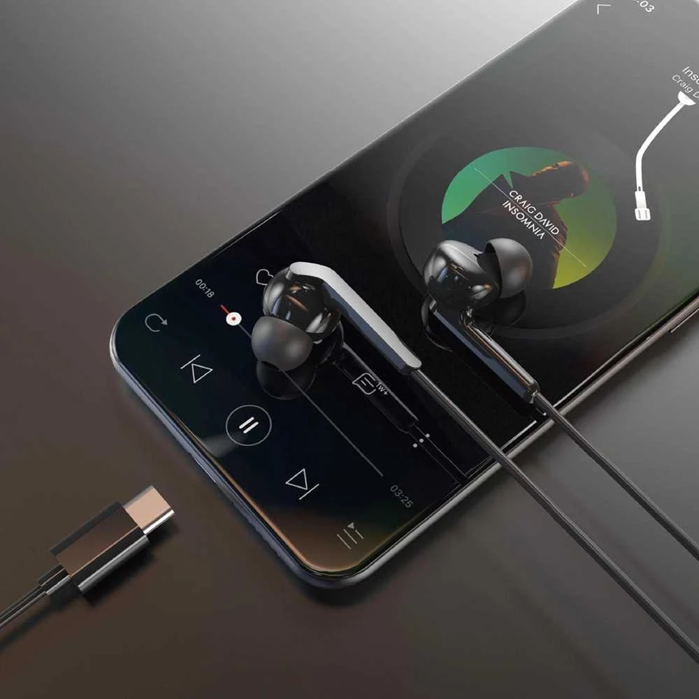 Dudao X3C+ laidinės USB-C į ausis įkišamos ausinės 1.2m – juodos spalvos