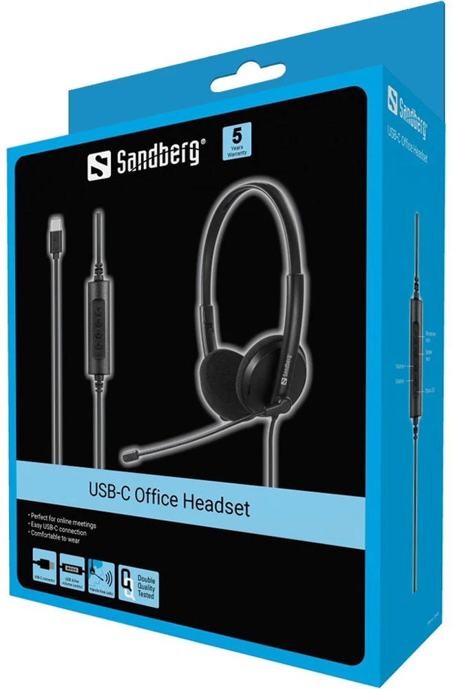 Dėklas USB-C biuro ausinės su mikrofonu, 2 m