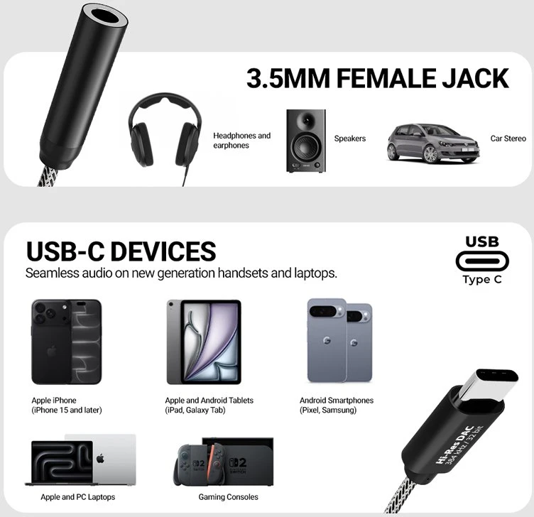Dėklas USB-C į 3,5 mm garso adapteris su DAC Crong Armor Link, 10 cm, juodas
