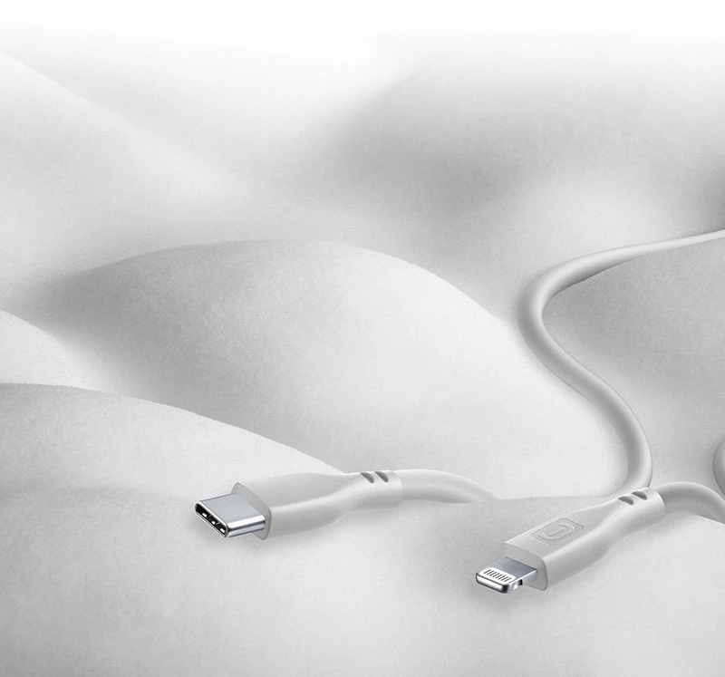 „Cellular Line Cellularline Soft Cable“ – USB-C į „Lightning“ laidas, sertifikuotas MFi, 1,2 m, pilkas