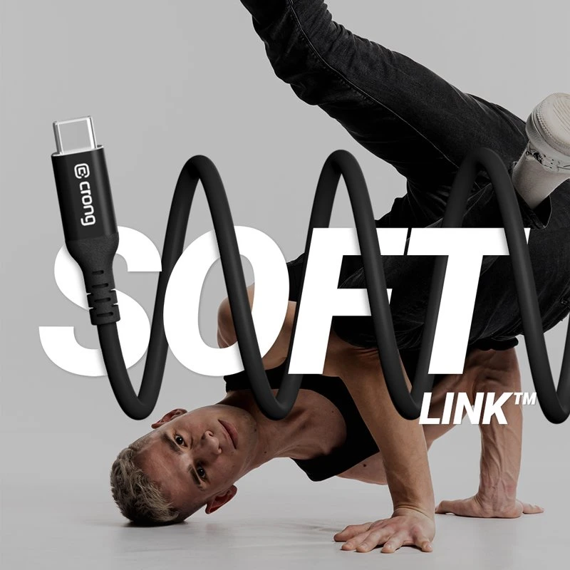 „Crong Soft Link“ – 100 W PD 5A USB-C į USB-C laidas, 120 cm, juodas