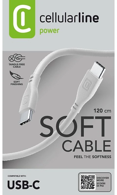 Cellular Line „Cellularline Soft Cable“ – USB-C į USB-C laidas 1,2 m (pilkas)