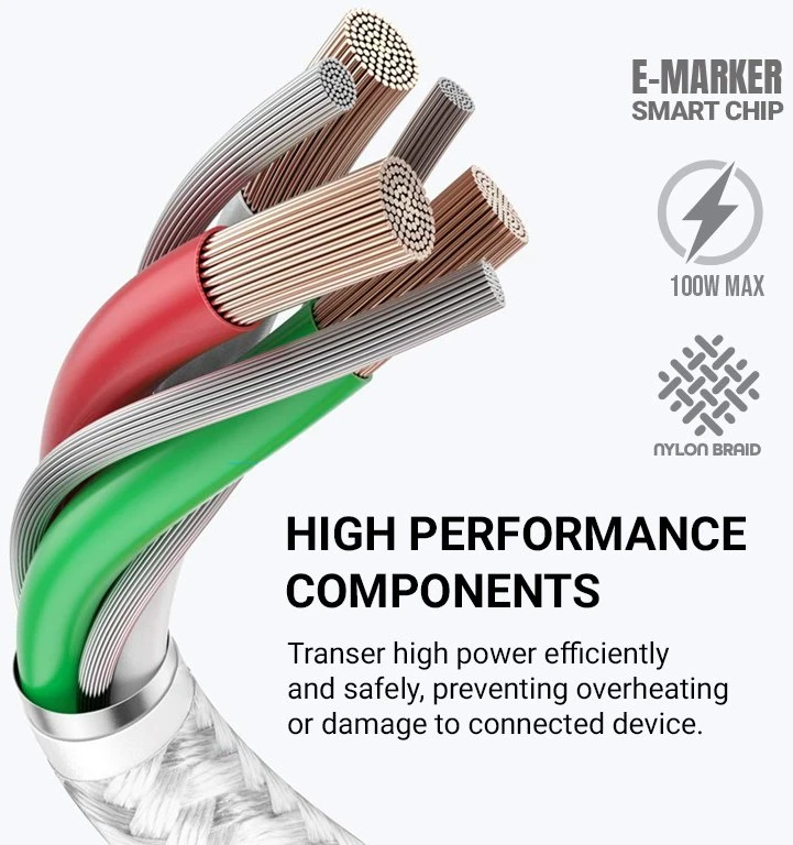 „Crong Armor Link“ – USB-C į USB-C keitiklis 100 W, 5 A, 200 cm, baltas