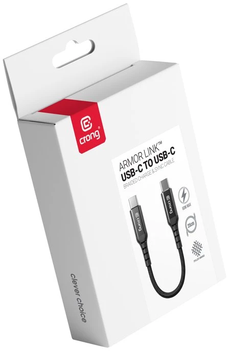 Dėklas USB-C–USB-C laidas 60 W Crong Armor Link, 25 cm, juodas