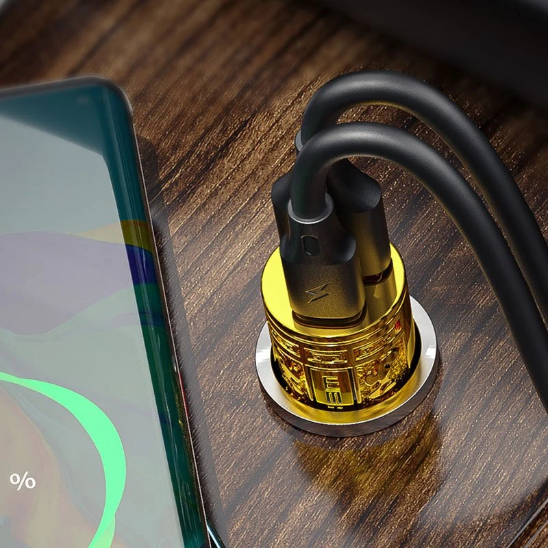 WEKOME WP-C37 Sakin Series - USB-C ir USB-A greitasis įkrovimas PD 20W automobilinis įkroviklis auksinės spalvos