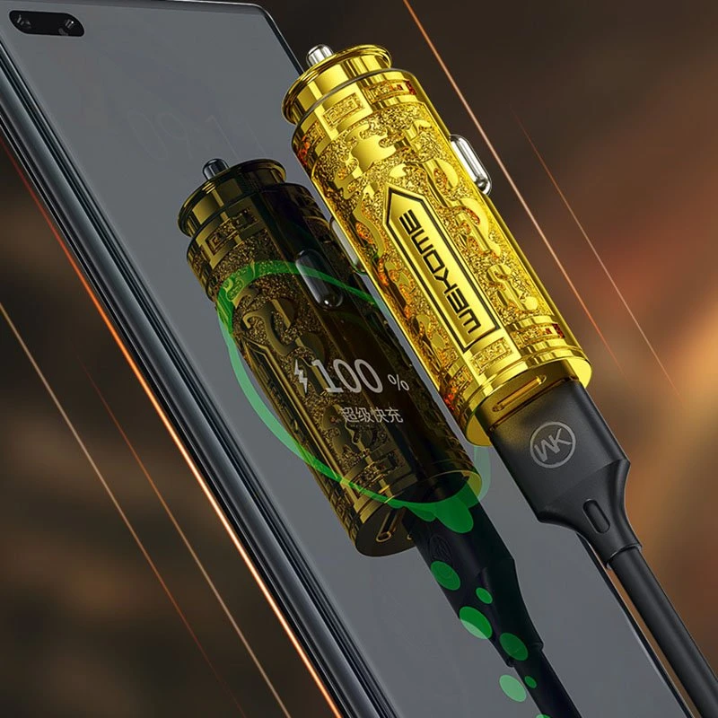 WEKOME WP-C37 Sakin Series - USB-C ir USB-A greitasis įkrovimas PD 20W automobilinis įkroviklis auksinės spalvos