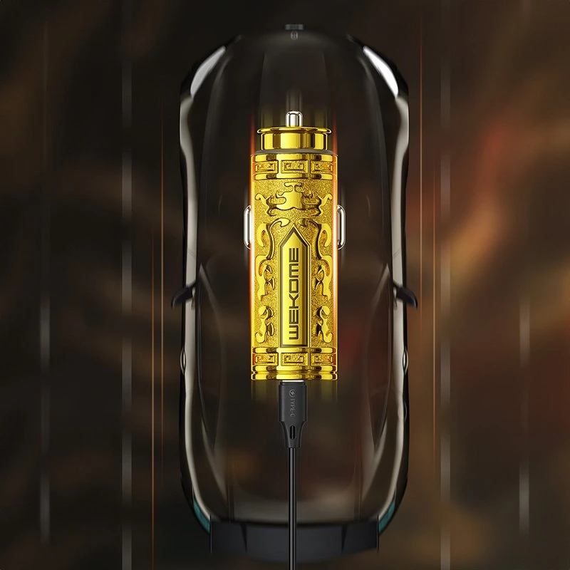 WEKOME WP-C37 Sakin Series - USB-C ir USB-A greitasis įkrovimas PD 20W automobilinis įkroviklis auksinės spalvos