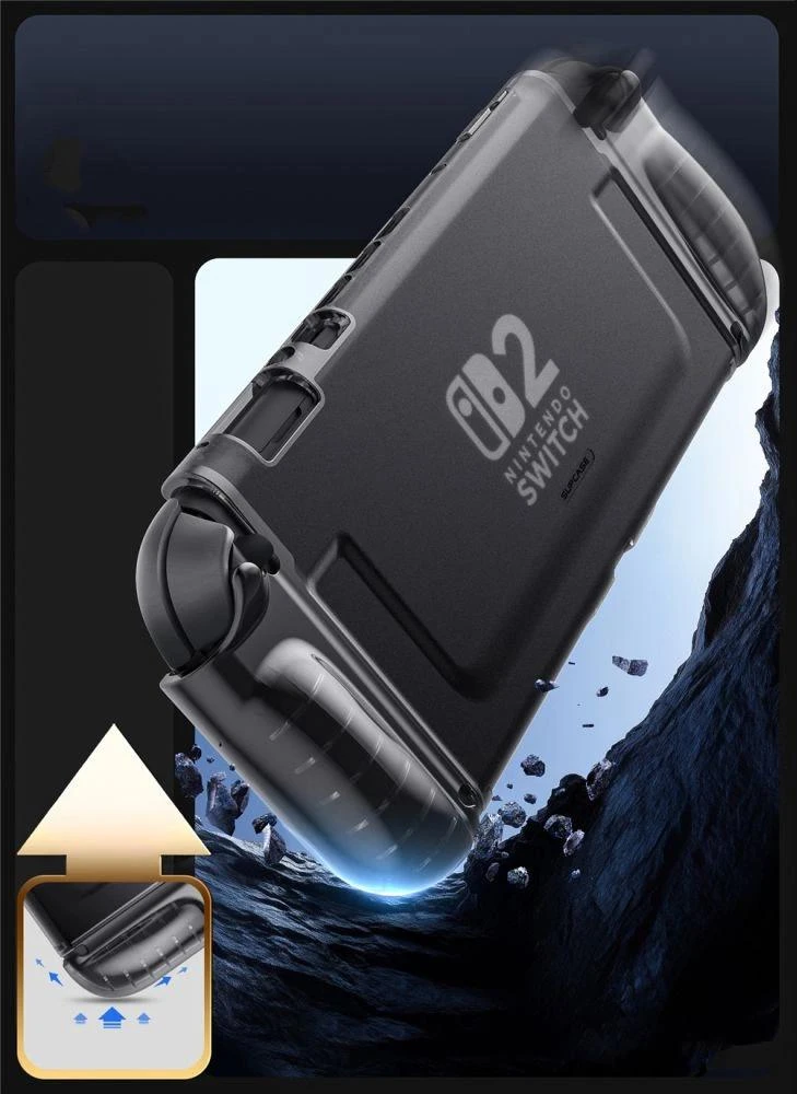 Dėklas žaidimų konsolei skaidrus juodas apsauginis Nintendo Switch 2 Supcase