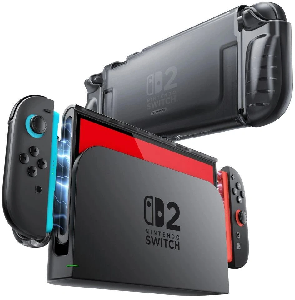 Dėklas žaidimų konsolei skaidrus juodas apsauginis Nintendo Switch 2 Supcase