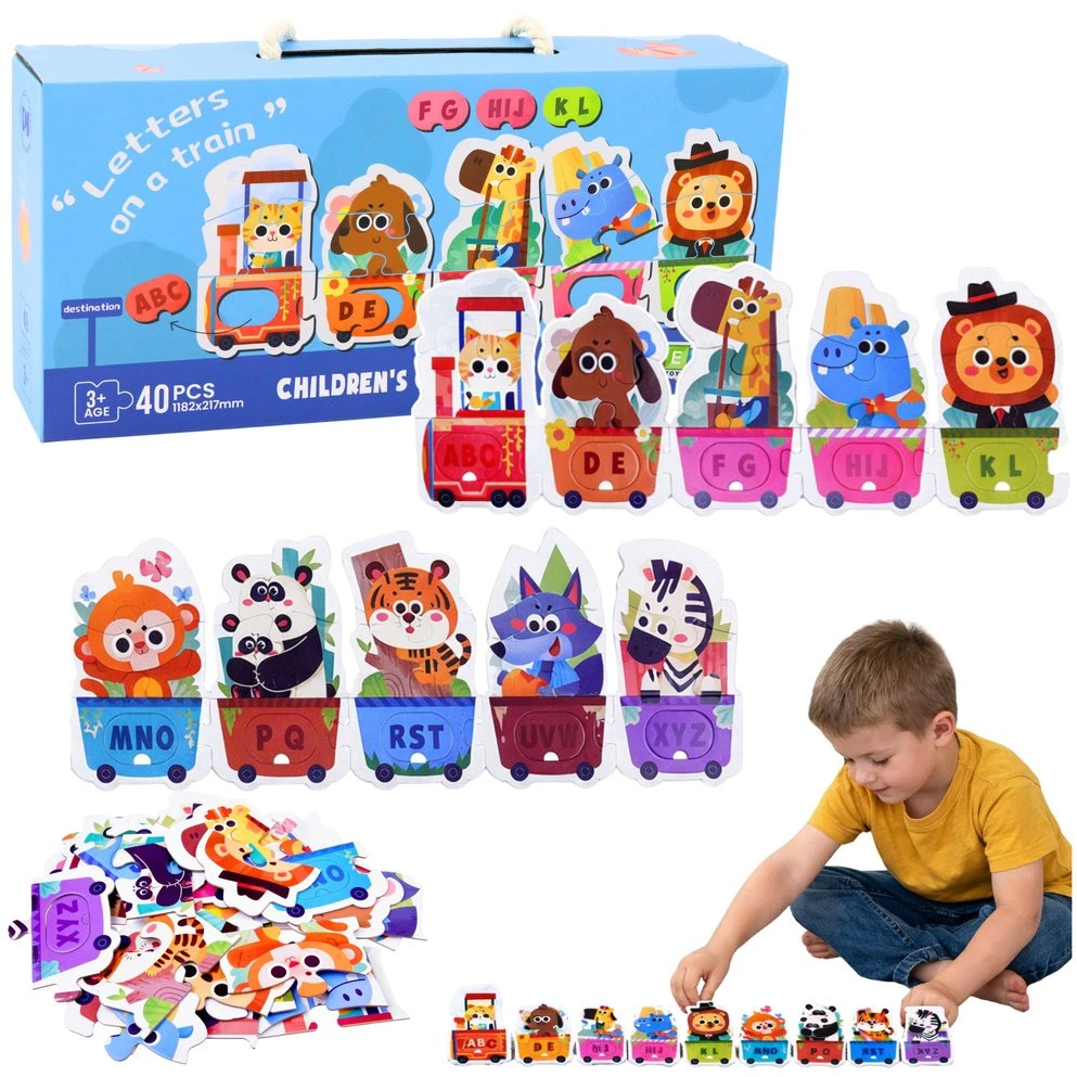 Lean Toys Puzzle Edukacinė dėlionė mažyliams Abėcėlės traukinys su gyvūnais 40 vnt.