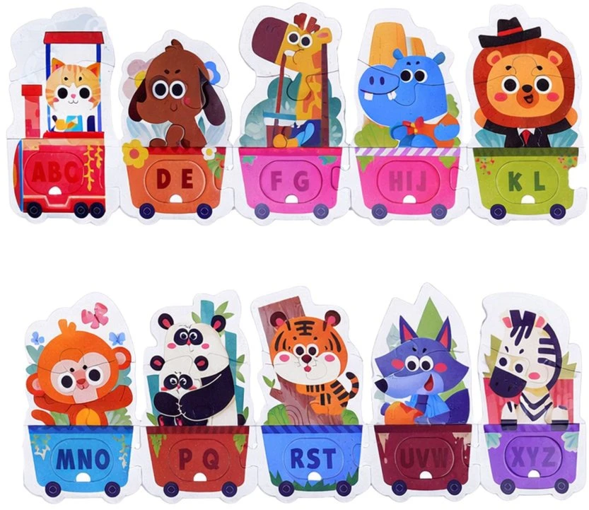 Lean Toys Puzzle Edukacinė dėlionė mažyliams Abėcėlės traukinys su gyvūnais 40 vnt.