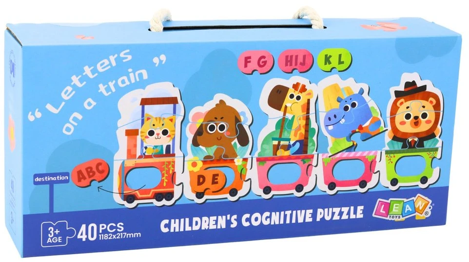 Lean Toys Puzzle Edukacinė dėlionė mažyliams Abėcėlės traukinys su gyvūnais 40 vnt.