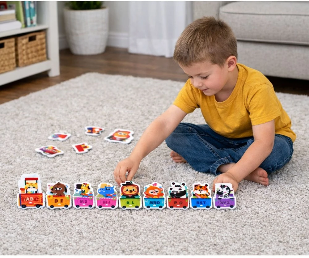 Lean Toys Puzzle Edukacinė dėlionė mažyliams Abėcėlės traukinys su gyvūnais 40 vnt.