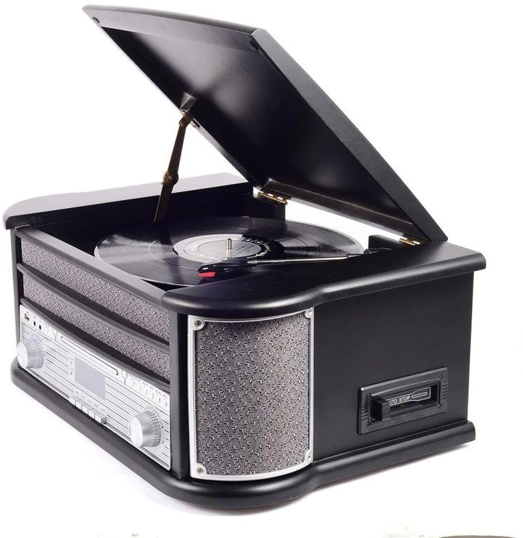 Muzikinis centras Medinis retro muzikos centras Denver MRD-51 su juodu patefonu
