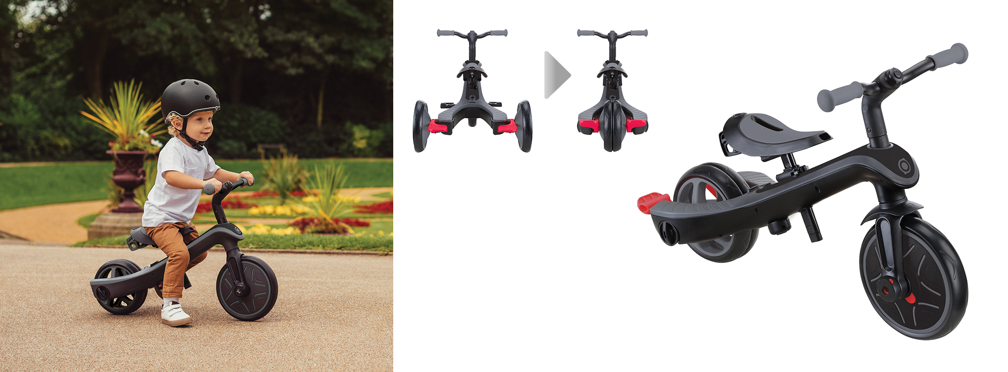 Daugiafunkcinis triratukas Globber Explorer Trike 4in1, pilkas, 633-120 aprašymas - Prekės nuotrauka
