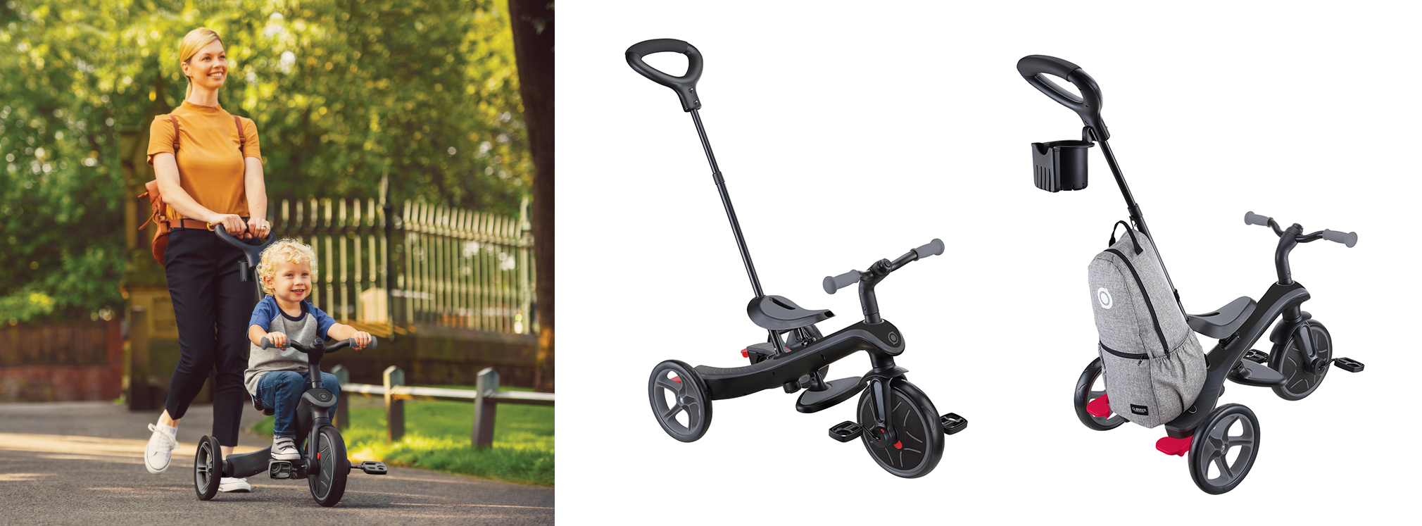Daugiafunkcinis triratukas Globber Explorer Trike 4in1, pilkas, 633-120 aprašymas - Prekės nuotrauka
