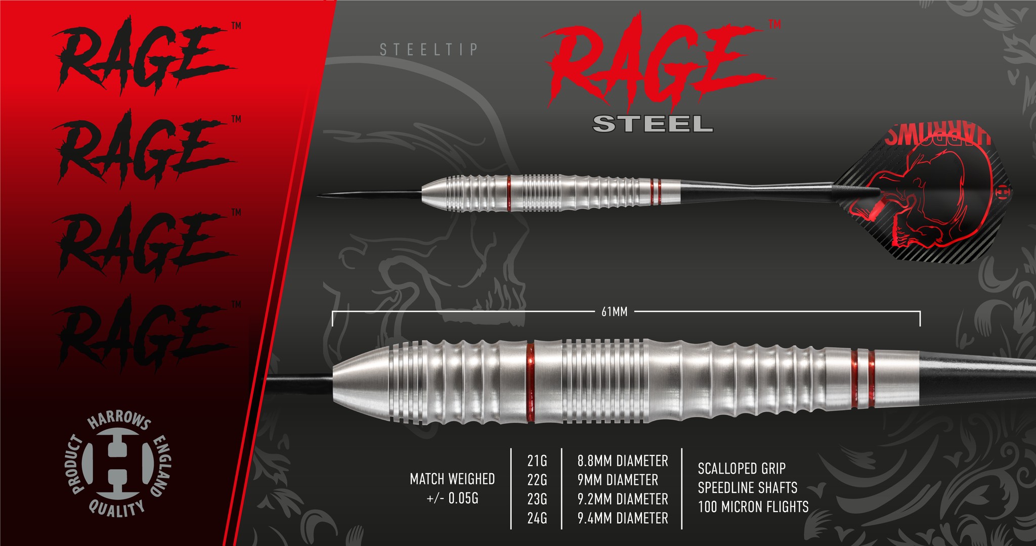 Harrows Rage Steel smiginės strėlės su plieniniu antgaliu aprašymas - Prekės nuotrauka