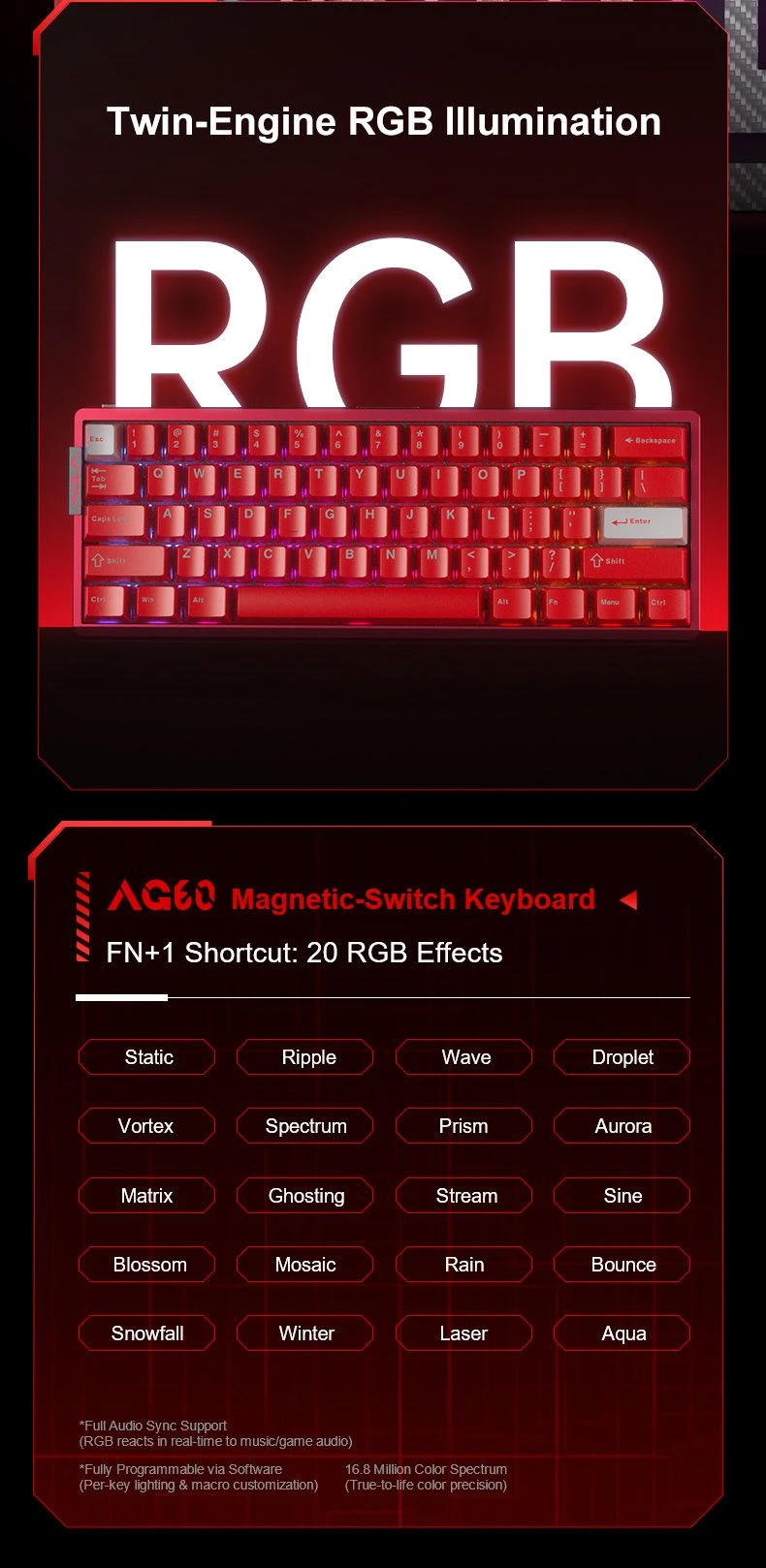 Klaviatūra Aula AG60 Pro Magnetinė Hall Effect (Raudona) aprašymas - Prekės nuotrauka