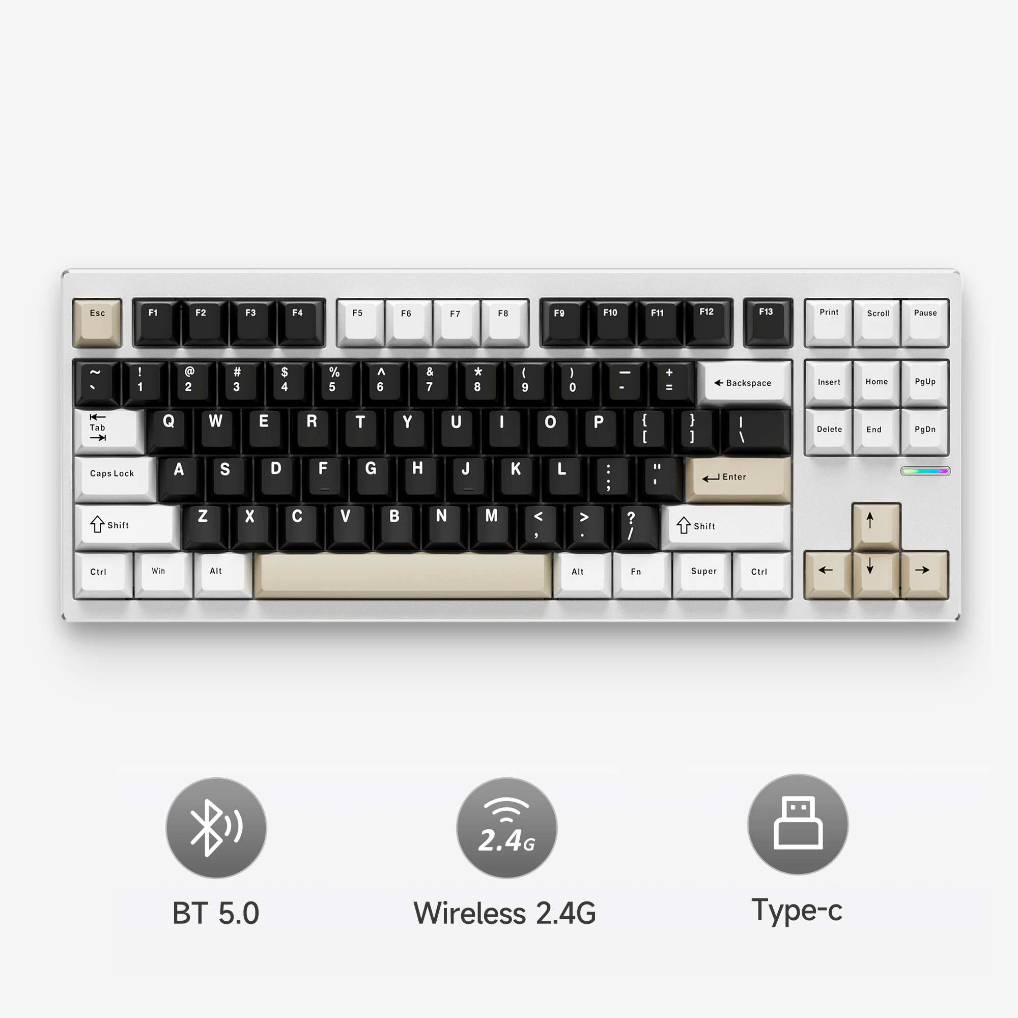 Klaviatūra MCHOSE GX87S Full Aliuminio (Milky Brown) aprašymas - Prekės nuotrauka
