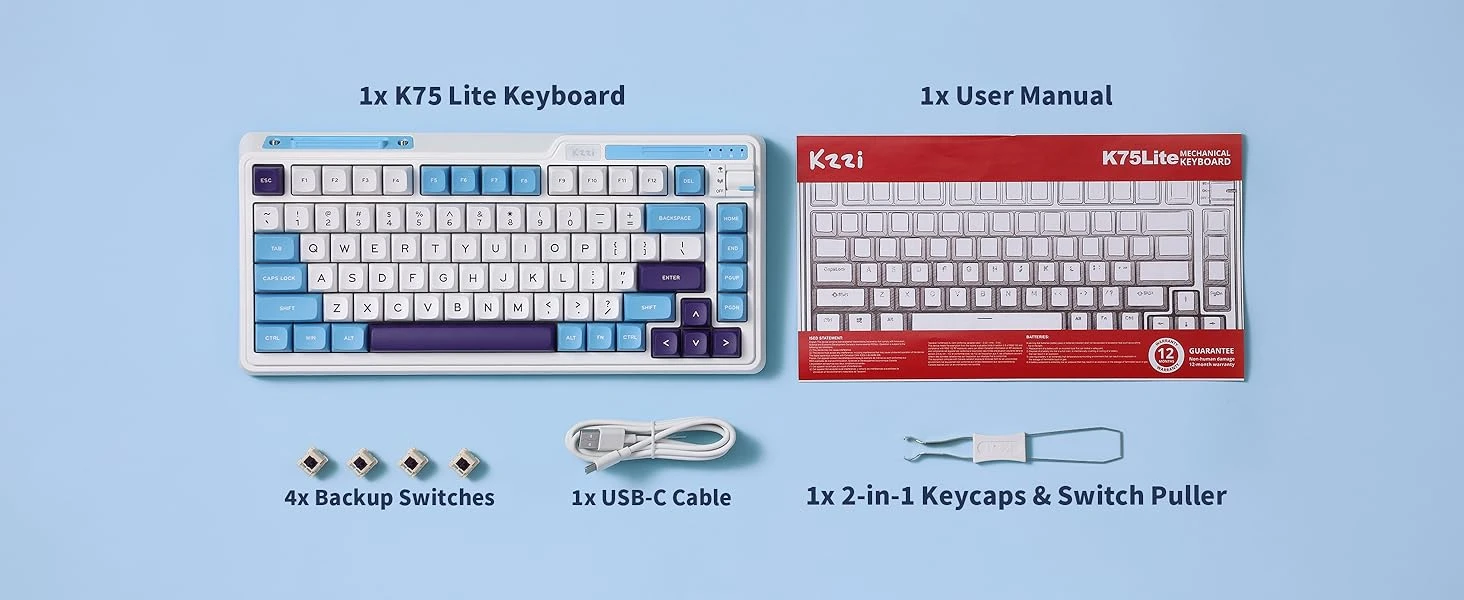 Blue Mėlyna Klaviatūra Royal Kludge KZZI K75 Lite (Mėlyna sea) aprašymas - Prekės nuotrauka