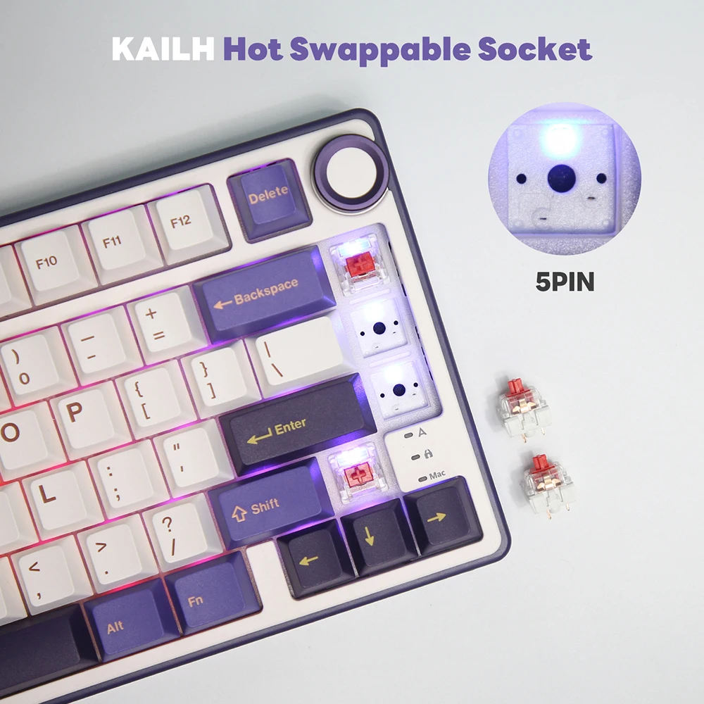 Royal Kludge RK R75 RGB Blackberry laidinė klaviatūra | 75%, Hot-swap, Sidabrinis switches, US aprašymas - Prekės nuotrauka