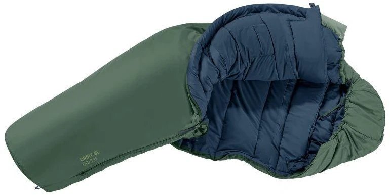 „Deuter Orbit SL 0°C/32°F“ suaugusiųjų mumijos formos miegmaišis, audinys – polietileno sulfonatas (PES), „Ripstop“ žalias