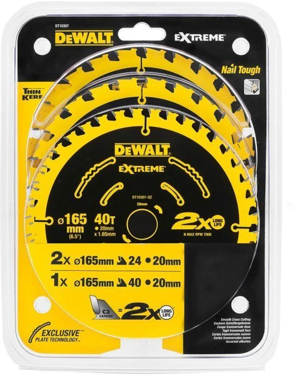 DEWALT pjovimo diskai Extreme DT10397-QZ 3 vnt 165x20 24T/40T