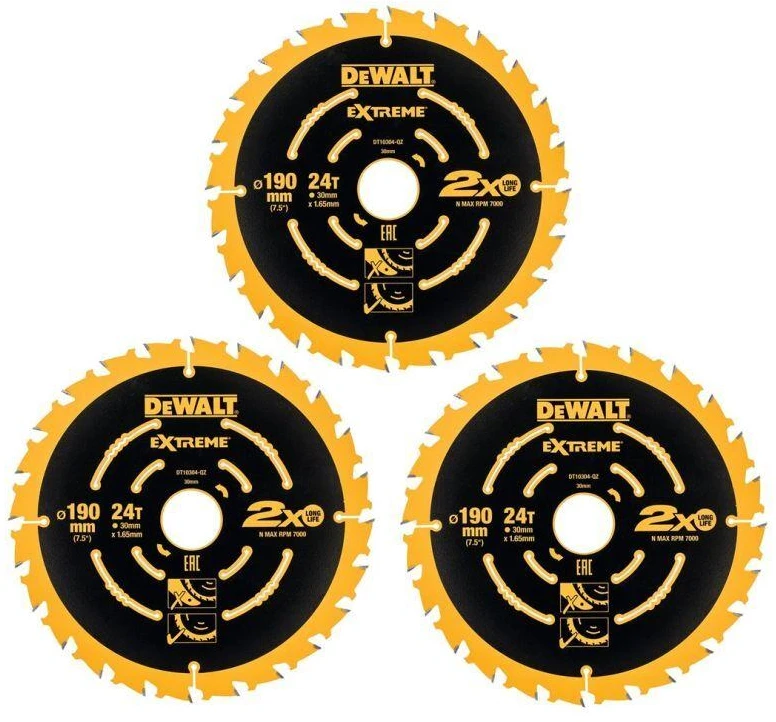 DEWALT pjovimo diskai EXTREME 190x30x1,65 24T 3 vnt
