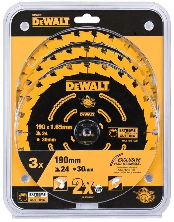 DEWALT pjovimo diskai EXTREME 190x30x1,65 24T 3 vnt