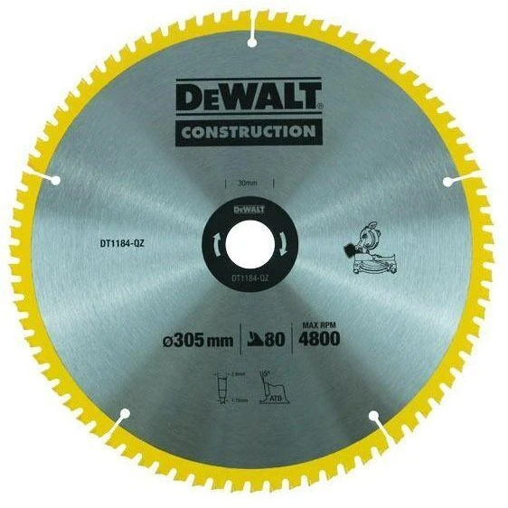 Pjovimo diskas medienai DeWalt DT1184-QZ; 305x30 mm; 80T; 5°