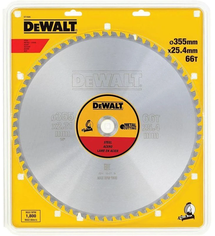 Pjovimo diskas metalui DeWalt; 355x2,31x25,4 mm; Z66; 1,5°
