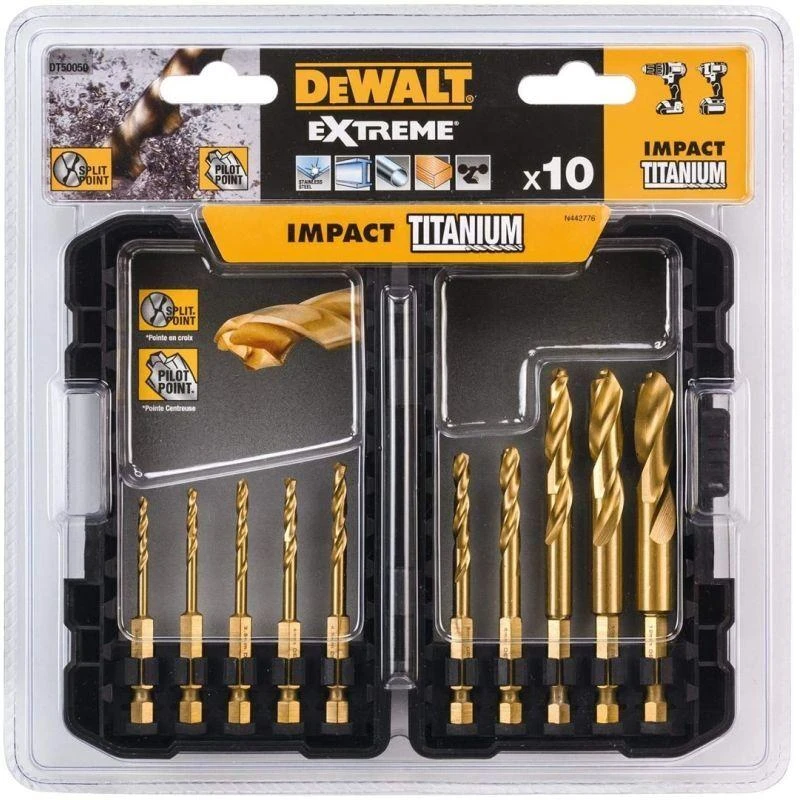 Grąžtas Grąžtų komplektas metalui DeWalt Titanium; 3-12 mm; 10 vnt.