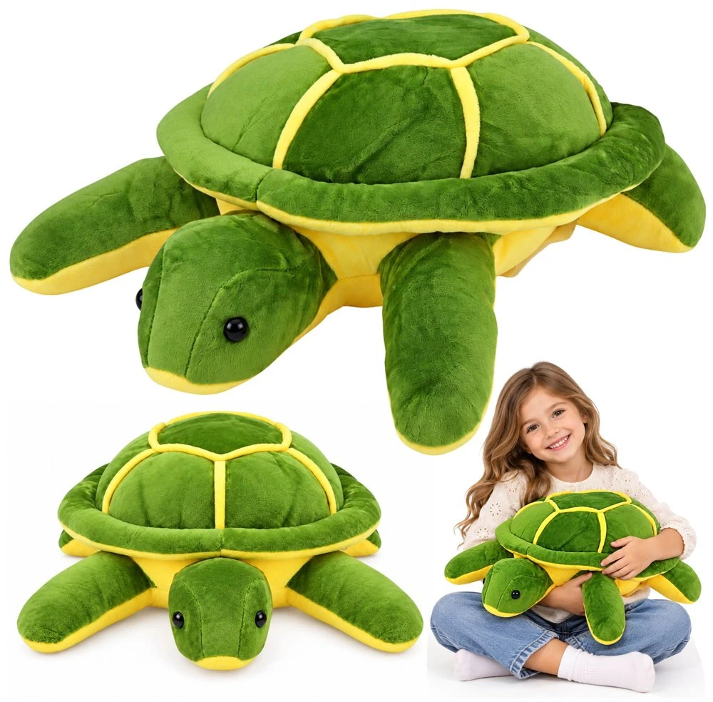 Lean Toys Pliušinis žaislas vėžlys, žalias su geltonomis detalėmis, 65 × 45 × 25 cm