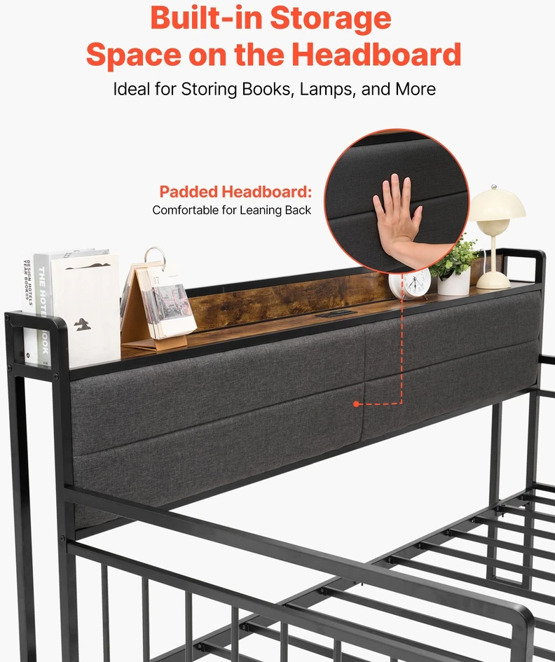 VEVOR Dvigulė metalinė sofa-lova su ištraukiama lova, USB ir daiktadėže, juoda. Sofa lova, dvivietė lova, svečių lova