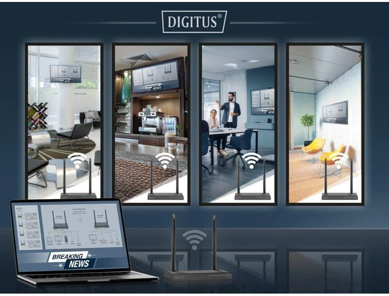 Assmann elektroninis DIGITUS 4K belaidis HDMI prailginimo / skirstytuvo rinkinys 1x4 200m 1x TX 1x RX