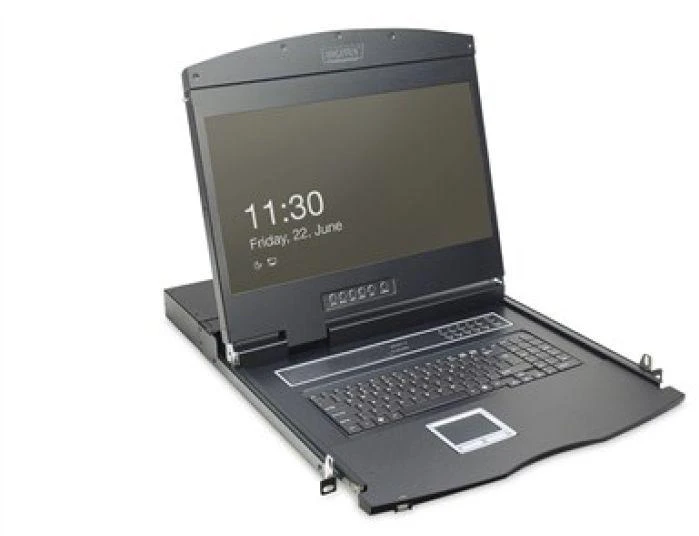 Assmann Electronic DIGITUS modulinė 48,3 cm 19 colių TFT konsolė su 8 prievadų KVM US klaviatūra RAL 9005 juodos spalvos